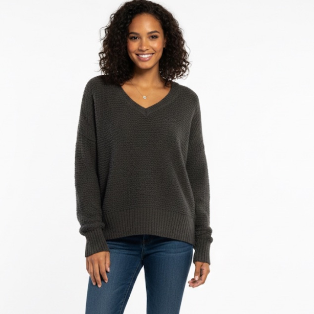 SO V-Neck Sweater Chunky Slouchy Oversized Stretchy Warm Chocolate Brown